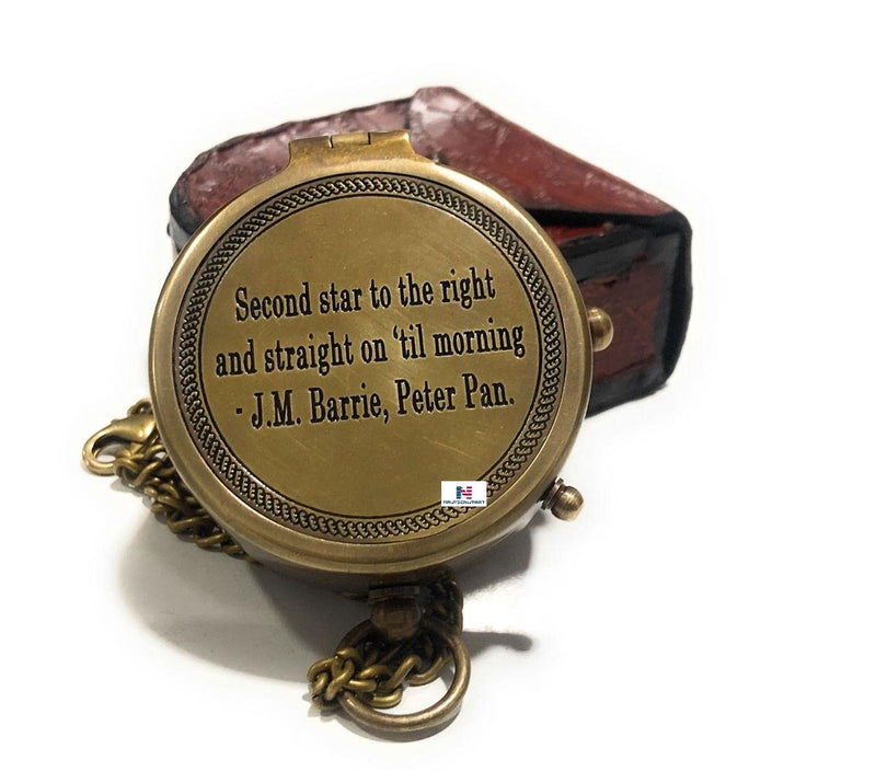 Second Star to The Right J. M. Barrie, Peter Pan Engraved Brass Compass Directional Compass Magnetic Pocket Personalized Gift for Camping, Hiking and Touring - BeesActive Australia