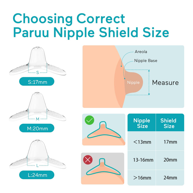 Paruu Contact Nipple Shields, Butterfly Breastfeeding Nipple Shields for Protecting Sore, Flat or Inverted Nipples, 100% Food-Grade Silicone, Made Without BPA/BPS, Include Carry Case (20mm) 20mm - BeesActive Australia