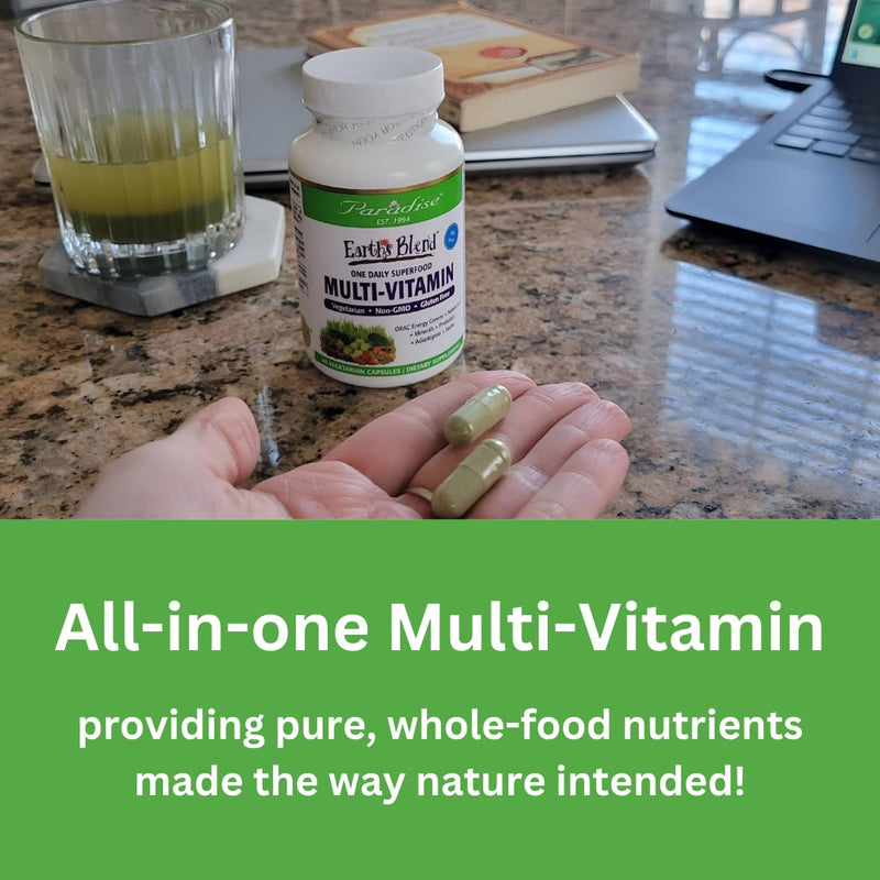 Paradise Herbs & Essentials Once Daily Multivitamin No Iron 60 Count | Features 48 organic superfoods, probiotics, and vitamins A, B12, C, D and K2 in vegetarian capsules for routine use 60 Count (Pack of 1)