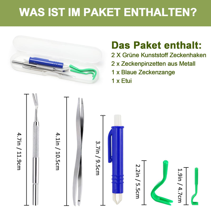 Nepfaivy tick tweezers for dogs, cats, humans - set of 5 tick tweezers for dogs with 2 tick hooks, 2 metal tick tweezers and 1 tick tweezers, simple and safe tick remover for children and pets, green + blue (with stainless steel). - BeesActive Australia