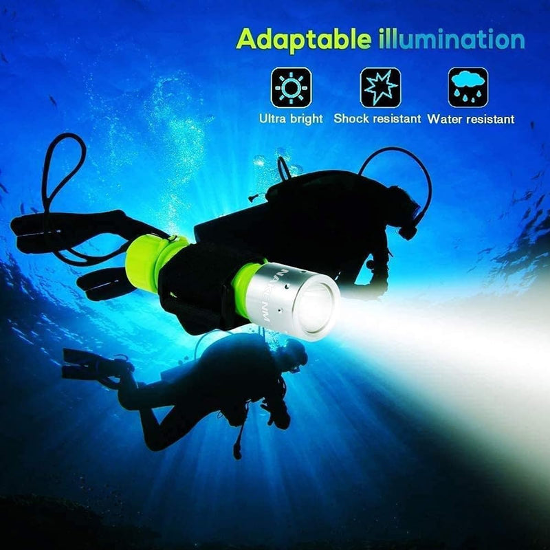NAKCNM WishDeal 2 Pack Diving Flashlight Underwater LED Scuba Dive Lights Super Bright IPX8 Waterproof 3 Modes for Outdoor Activities with Rechargeable Battery and Charger - BeesActive Australia