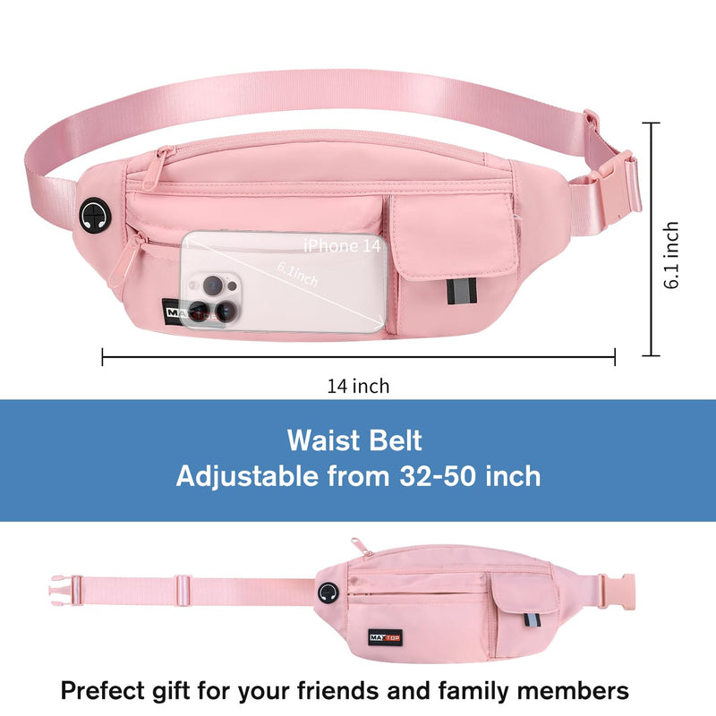MAXTOP Large Crossbody Fanny Pack Running Travel Belts for Women Men,Water Resistant Belt Bag for Fitness Yoga Jogging Hiking Dog Waliking,Running Accessories Waist Pack Passport Bag Fits All Phones Pink(Large) - BeesActive Australia