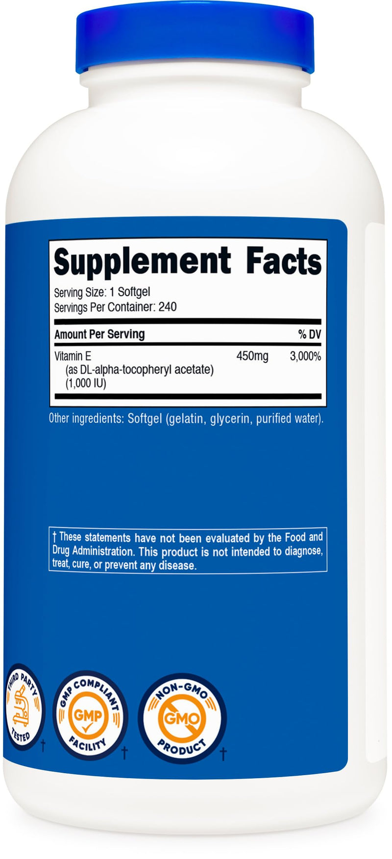 Nutricost Vitamin E 1,000 IU (450mg) 240 Softgels - GMO-Free, Gluten-Free