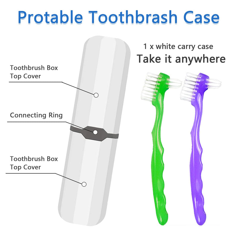 Denture Brush, 2 Pieces False Toothbrush with White Carrying Case, Multi-Layered Bristles Ergonomic Rubber Handle for Fake Teeth Cleaning - BeesActive Australia