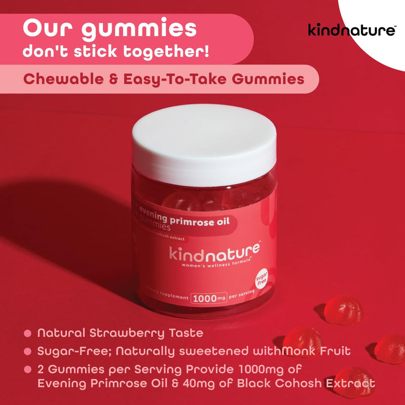kindnature Evening Primrose Oil Gummies for Women ‚Äì 1000mg with Black Cohosh Extract ‚Äì Hormonal Balance, PMS & Menopause Support ‚Äì Vegan, Sugar-Free, Non-GMO - BeesActive Australia