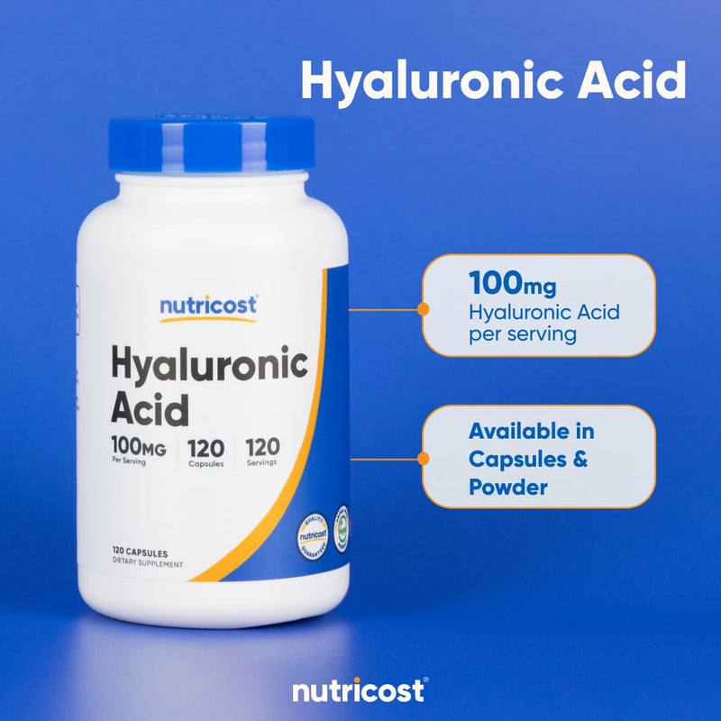 Nutricost Hyaluronic Acid Capsules 100mg,120 Vegetarian Capsules - Gluten Free, Non-GMO (Pack of 2) 120 Count (Pack of 2)