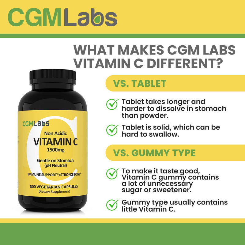 Non-Acidic Vitamin C 1500mg with Calcium - 500 Vegetable Capsules