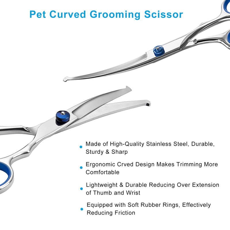 Jiasoval Pet Grooming Scissors 6" Curved Round Safety Tip Stainless Steel Pet Grooming Dog Cat Hair Cutting Scissors - BeesActive Australia