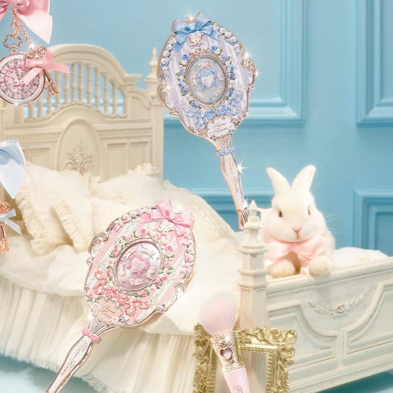 Flower Knows Bunny Garden Hand Mirror, Blue Decorative Makeup Mirror Bunny Garden-cloudy Blue 8.4"L x 4.2"W