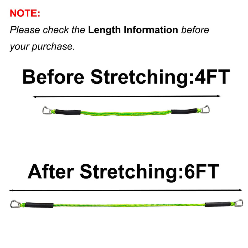 Bungee Boat Dock Line, Floatable Mooring Rope, Stretchable Docking String for Pontoon, Jet Ski, SeaDoo, WaveRunner, Kayak, Boat Accessories, 2 Stainless Steel Clips, 4-6FT, 4 Pack