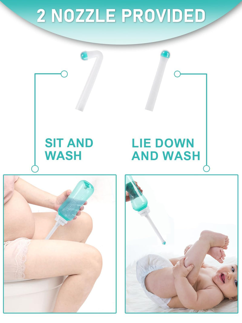 Peri Bottle for Postpartum Travel Bidet - Perineal Care,Portable Travel Squeeze Bottle Bidet for Women Personal Hygiene Cleaning,2 Tubes for Baby Mom After Birth Cleansing and Recovery 16.9OZ(Green) Green postpartum peri bottle