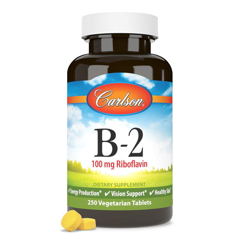Carlson B-2, 100 mg, Riboflavin, Energy Production, 250 Vegetarian Tablets | Vision Support; Healthy Skin 250 Count (Pack of 1)