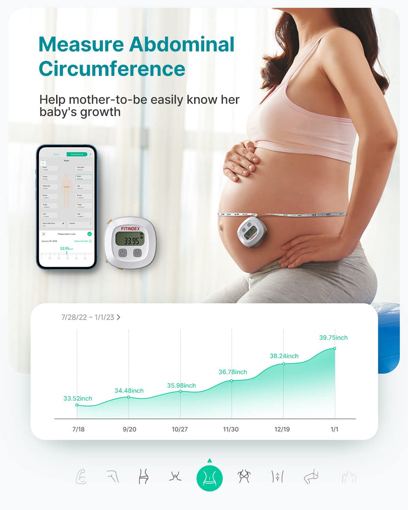 FITINDEX Smart Measuring Tape for Body, Accurate Digital Bluetooth Body Tape Measure for Weight Loss, Fitness, Body Building, Retractable Tape for Measuring Waist, Hip, Bust, Arms - BeesActive Australia