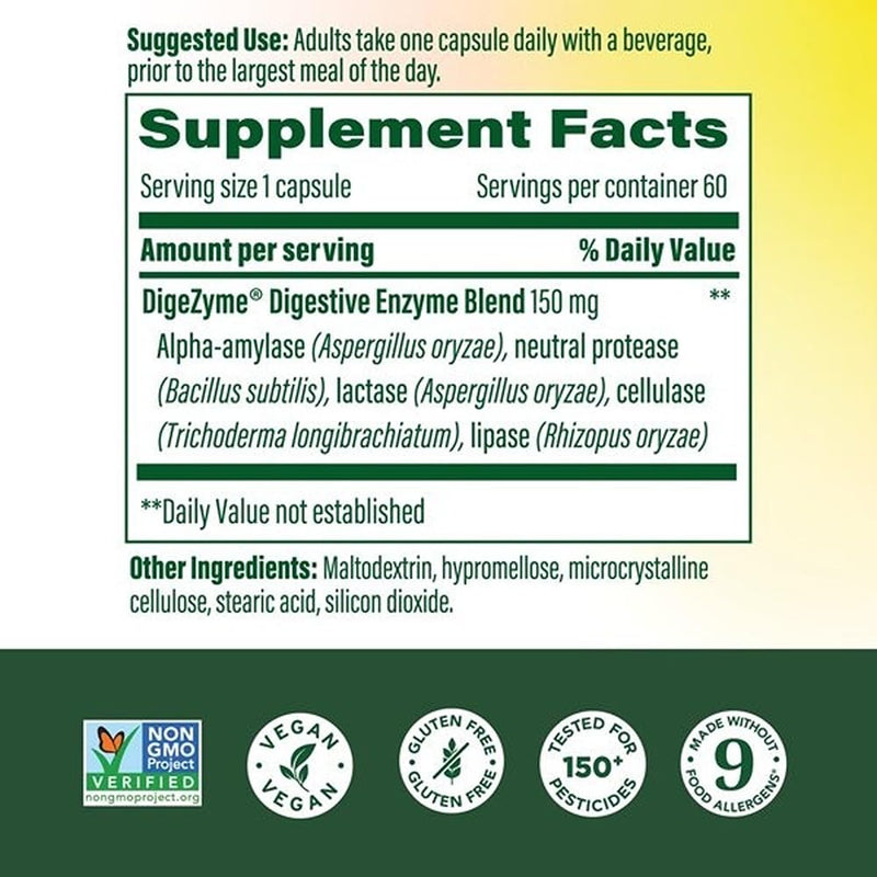 MegaFood Dual-Action Digestive Enzymes for Women & Men, 60 Capsules | Gas and Bloating Relief for Women and Men, Supports Nutrient Absorption and Digestive Health, Vegan, Gluten-Free, 60 Servings
