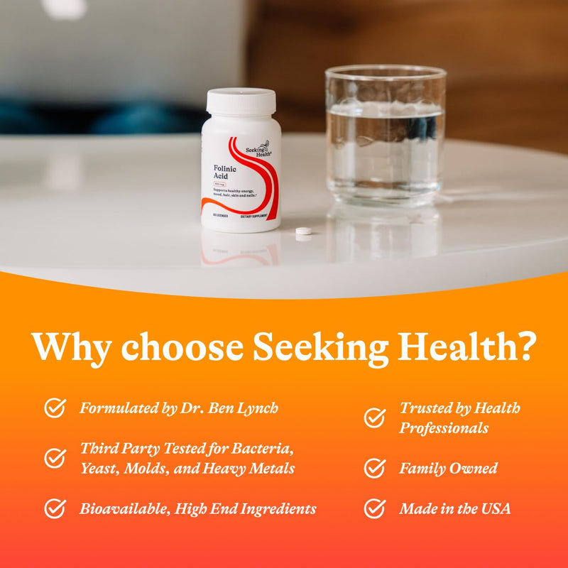 Seeking Health Folinic Acid - Methyl Free - Folinic Acid Supplement Supports Heart Health - Metabolically Active Alternative to Folate - 1360 mcg, 60 Lozenges 60 Count (Pack of 1)