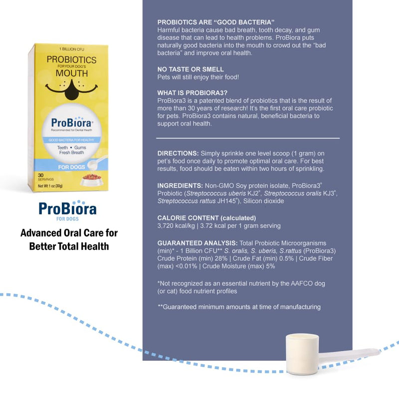 Probiora for Dogs | Dog Probiotic Supplement for Oral Care | Pet Probiotics to Reduce Bad Breath | Dog Nutritional Supplement for Dental Health | 30 Servings (Pack of 2, Jar) 30 Servings (Pack of 2)