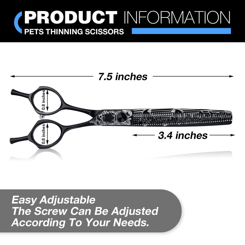 JASON Professional Thinning Scissors Dog Scissors with Ergonomic Handle Black Fur Scissors Thinning Scissors Chunker Scissors for Dogs Cats etc. 7 Inch 50 Teeth Japanese 440C Stainless Steel S-Thinning 7" - BeesActive Australia