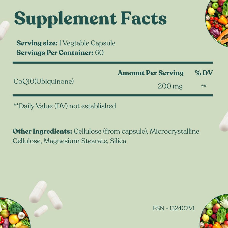 Florida Sunshine Premium CoQ10 200mg 60 Capsules | Heart Health Support | Energy Production | Antioxidant Coenzyme Q10 | Supplement