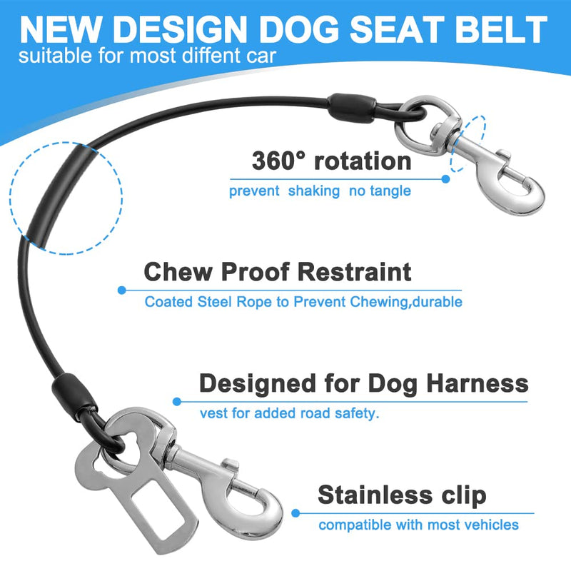Dog Seat Belt Harness for Car,2pcs Dog Seatbelt of Coated Wire Leash Safety Restraint,No Chew Tether Cable Vehicle Dog Accessories,Double Clips & Latch (2 Pack Black, 24 inch/60 CM) 2 Pack Black - BeesActive Australia