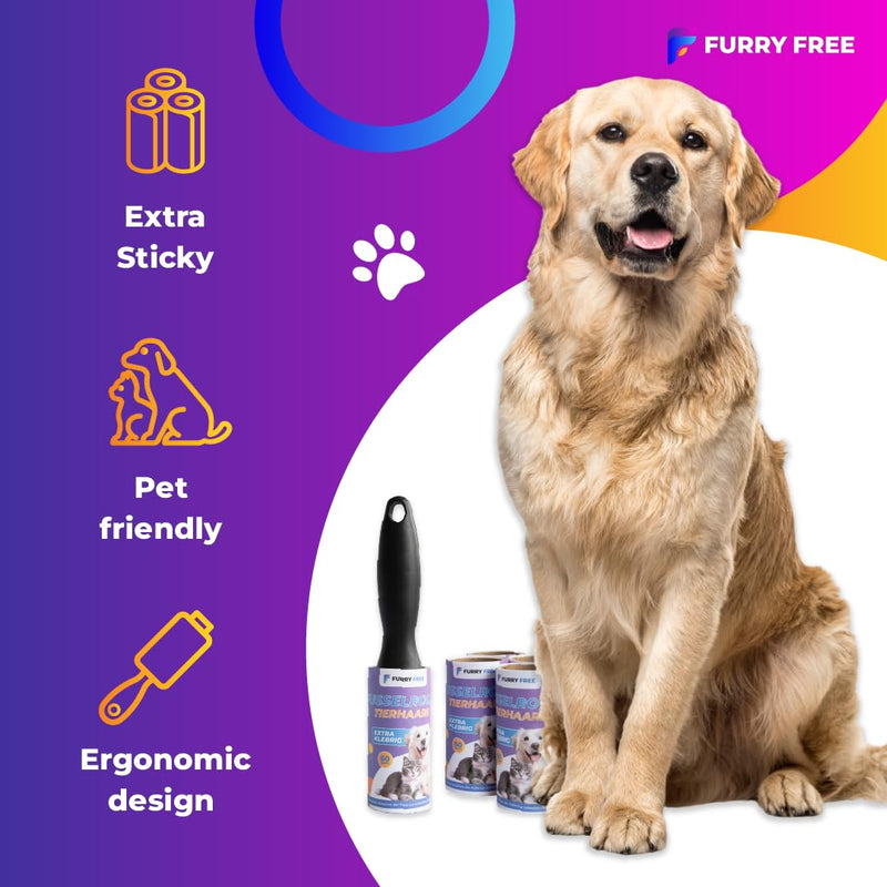 Furry Free lint roller animal hair extra strong - 600 sheets lint roller set - lint roller clothing, floor etc - lint rollers large pack xxl 10 lint roller attachments of 60 sheets each. & 2 lint roller holders - BeesActive Australia