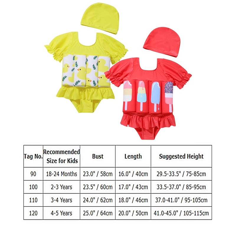 Kids Baby Girls Float Suit Ice Cream Floatation Swimsuit with Adjustable Buoyancy Bathing Swimwear Toddler One Piece Swimming Suit Summer Swim Vest Jacket Ruffle Tutu Swim Dress Red Ice Cream 2-3T - BeesActive Australia