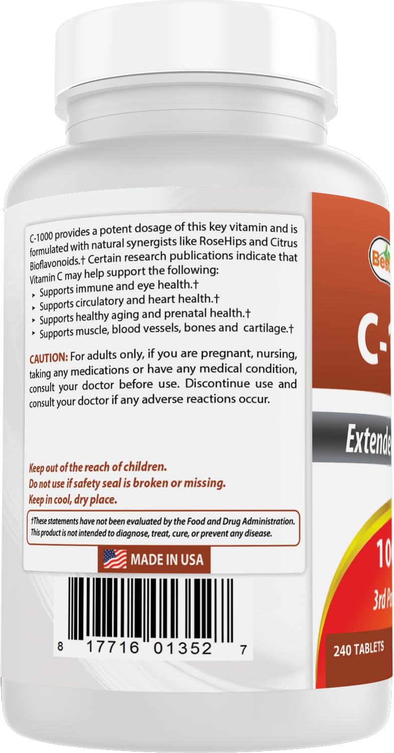 Best Naturals Vitamin C 1000 mg Tablets with Rose Hips, Berry 240 Count (Pack of 1) 240 Count (Pack of 1)