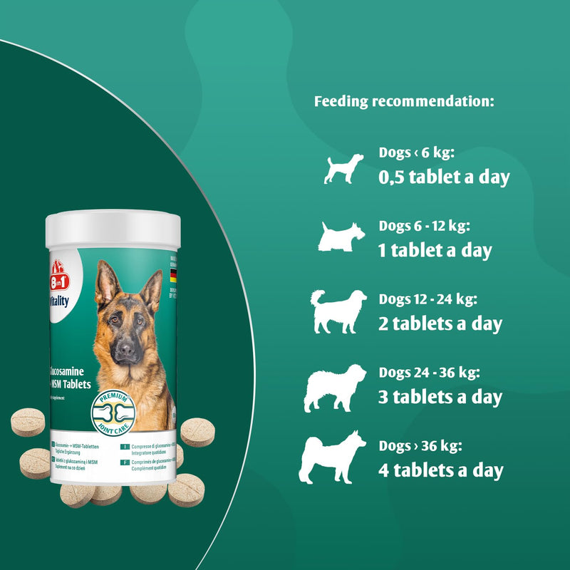 Glucosamine and MSM Dog Nutritional Supplement - Joint Care - 55 tablets - for stiff joints and healthy collagen growth