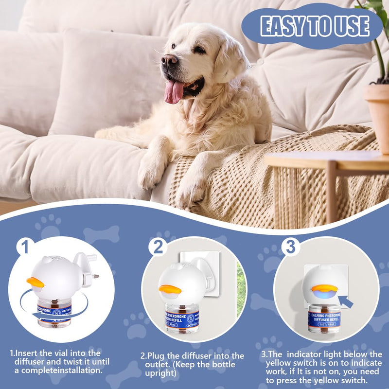 OSDUE Dog Calming Plug In, 4-in-1 Dog Calming Plug In Pheromone Diffuser with 1 Diffuser + 3 Refills, Helps Relaxation, Anxiety Relief & Stress Relief, 90 Day 1 Diffuser + 3 Refill