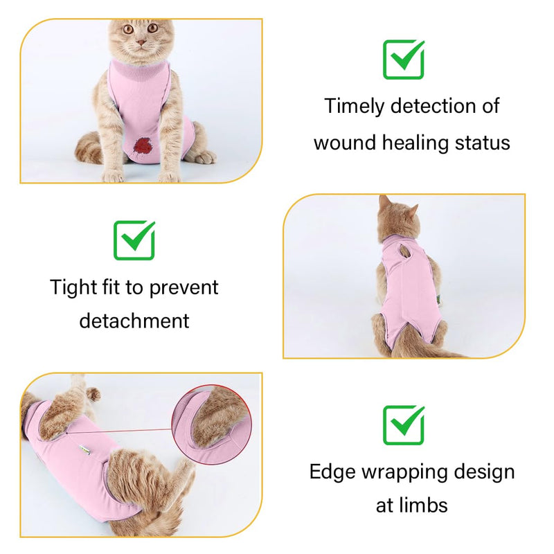 LuLiyLdJ Cat Bodysuit After Surgery with Anti-Licking for Abdominal Wounds Soft Home Indoor Pet Clothes for Cats Dogs After Surgery Wear, Cat Bodysuit for Cats Surgery, (M pink), 1 piece - BeesActive Australia
