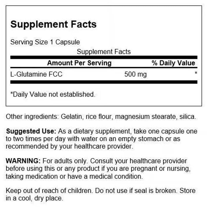 Swanson Amino Acid L-Glutamine 500 Milligrams 100 Capsules (2 Pack) 100 Count (Pack of 2)