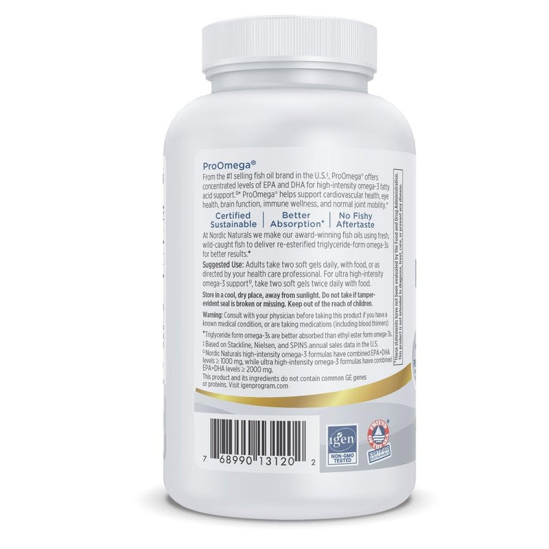 Nordic Naturals ProOmega, 1280 mg Omega-3, High Potency, Lemon, 120 Count | High Potency Fish Oil with EPA & DHA - Promotes Brain, Eye, Heart, & Immune Health - Non-GMO - 60 Servings 120 Count (Pack of 1)