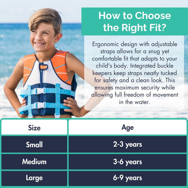 Limmys Swim Vest for Toddlers & Kids – Integrated Foam Panel Swimming Aid, CE Certified, Award-Winning Parent-Approved Design, Secure Double Fastening with YKK Zip, Soft Premium Neoprene Comfort Small Sunset Blue
