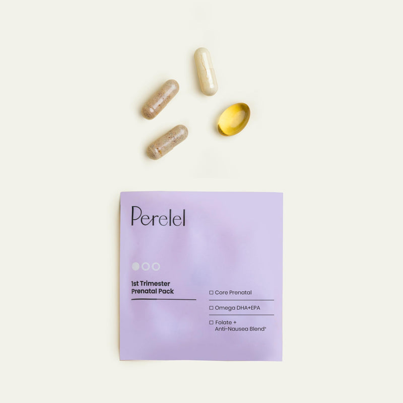Perelel 1st Trimester Prenatal Vitamins for Women, Folate, Omega 3, Iron | Nutritional Support for Early Pregnancy, Vitamin D, Iron, & Ginger, Soy & Gluten Free, Non-GMO, 30 Daily Pill Packs