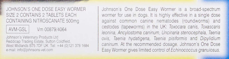 One Dose Easy Wormer for Dogs, Size 2, 0.1 kg