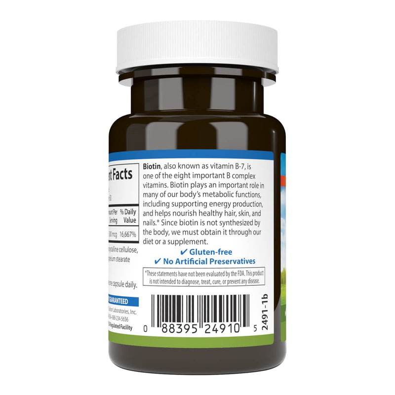Carlson Biotin, 5000 mcg, Healthy Hair, Strong Nails, 50 Capsules | Skin health; Energy Production 50 Count (Pack of 1)