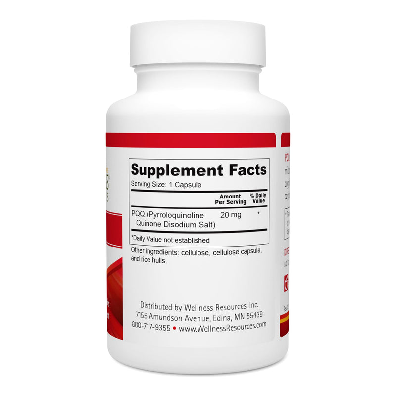 Wellness Resources PQQ 20mg PQQ, Mitochondria Support, Brain, Energy, Heart Health (60 Capsules, 20mg PQQ) - Gluten Free, Veggie Capsule
