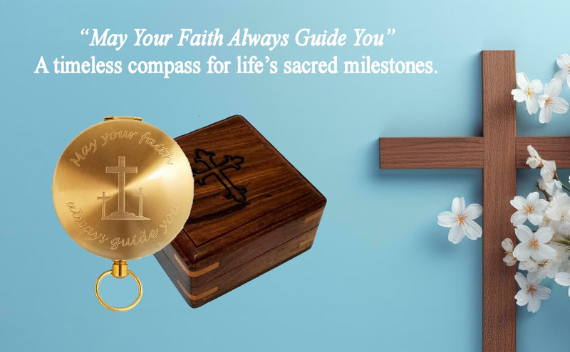 Engraved Brass Compass – Personalized Christian Gift for Baptism, Confirmation, Pastor Appreciation – Religious Faith Keepsake for Son from Mom and Dad or Grandson from Grandparents MYF Comp+Box - BeesActive Australia