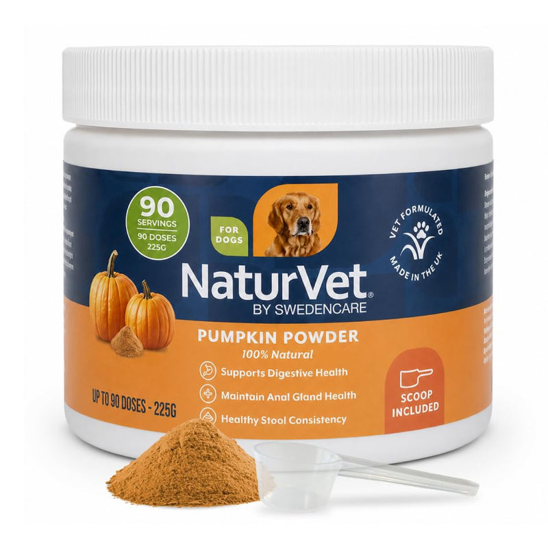 NaturVet Pure Pumpkin Powder for Dogs – 225g 100% Natural, Rich in Prebiotics High-Fibre Digestive Support for Firm Stools & Gut Health – Additive-Free - 90 Servings 225g Powder