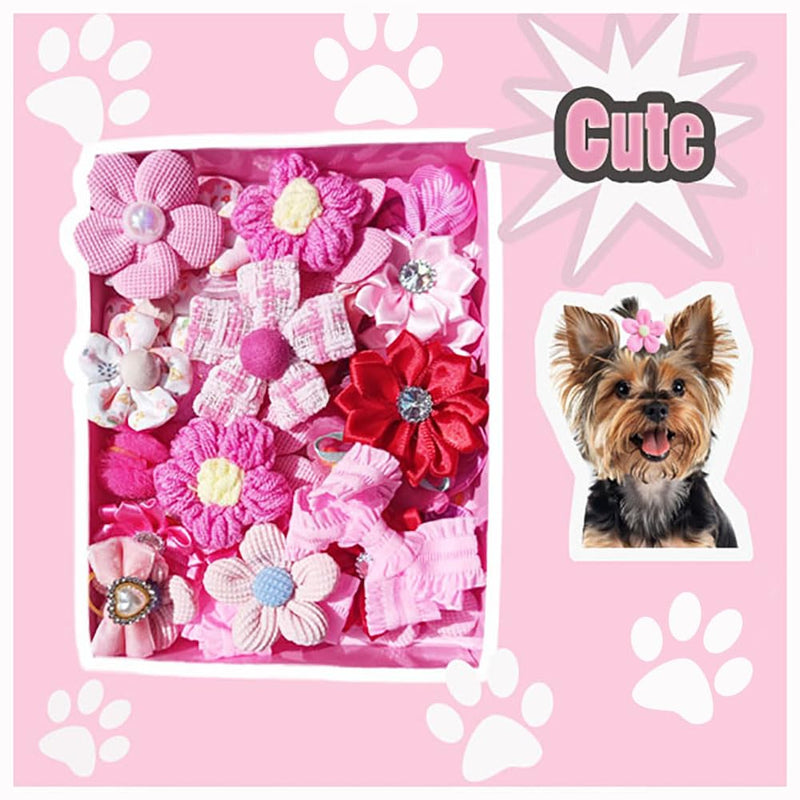Dog Bows 40pcs, Puppy Hair Bows for Small Dogs Girl, Cute Dog Hair Bows with Rubber Bands, Pink Small Hair Ties for Yorkie Teddy, Flower Ball Bowknot Top Knot Handmade Pet Hair Accessories - BeesActive Australia