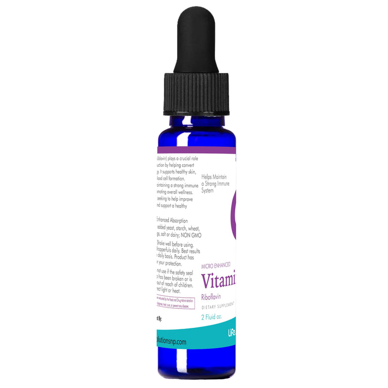 Life Solutions Liquid Vitamin B2 Riboflavin 25mg - 2 fl oz | 50mg Liquid Vitamin B2 (Riboflavin) with Rapid-Sorb technology for superior absorption & energy support.