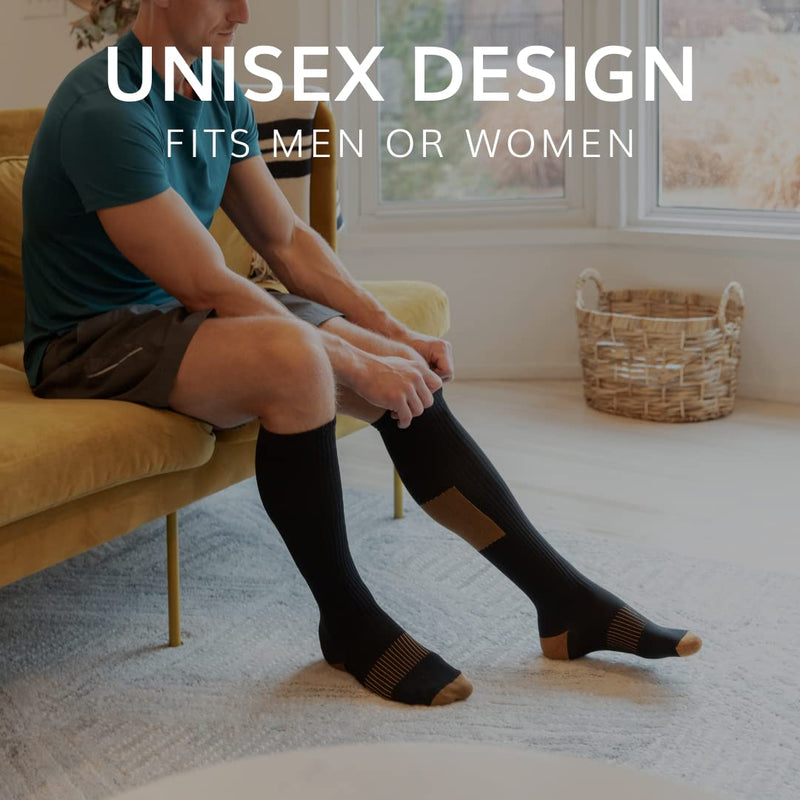 BraceAbility Compression Socks - Copper Anti-Embolism Medical Stockings for Swelling, Varicose Veins, Pregnancy Circulation, Travel, Flights, Running Shin Splints, Diabetic Adults (Pair) 2XL/3XL - BeesActive Australia