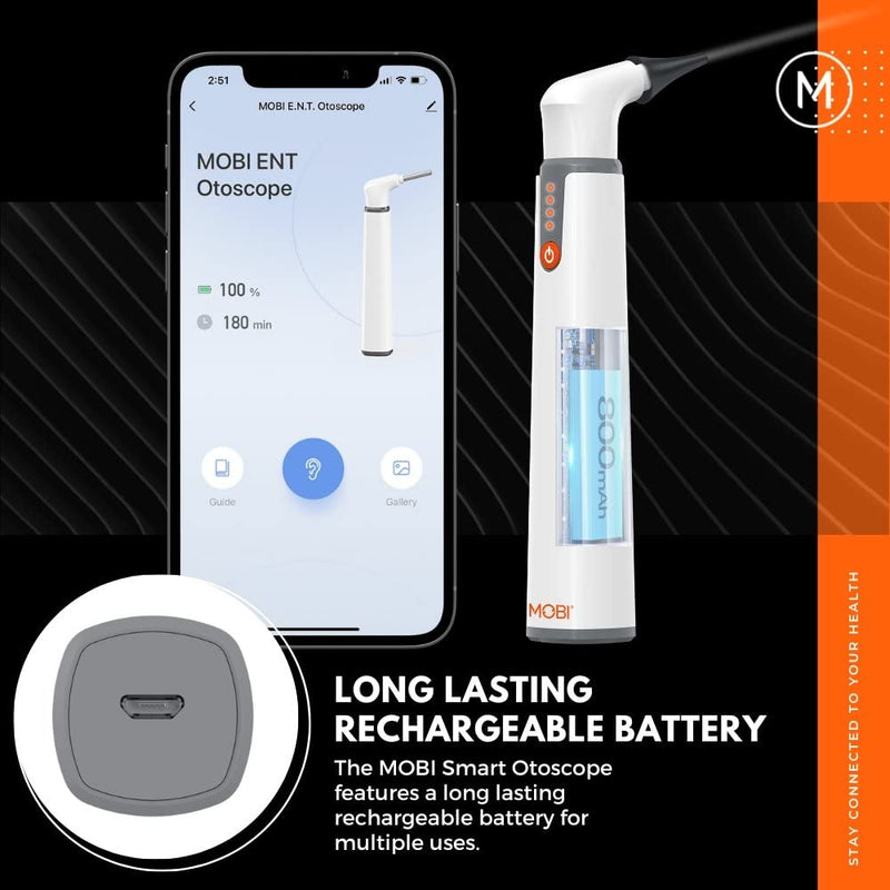 MOBI Connect Wi-Fi Otoscope for Ears, Nose & Throat - 1080P HD Lens, Multi-Axis Gyroscope, 6 LED Lights, 90+ Min Use, 3 Ear Speculum, Suitable for Adults & Children - BeesActive Australia