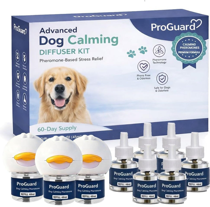 ProGuard® Calming Diffuser for Dog, Dog Pheromones Calming Diffuser Plug for Stress, Barking, Chewing, Pee Accidents & Separation Behaviors (3 Diffusers + 6 Refills) 3 Diffusers + 6 Refills