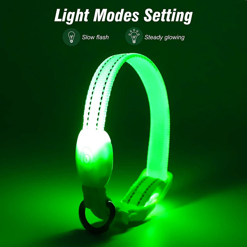 Visinite Luminous Dog Collar, Waterproof, Adjustable, USB Rechargeable LED Dog Collars, Glows in the Dark, Luminous Dog Collar Keeps Your Small Dog Visible and Safe, Green, S Green S - BeesActive Australia