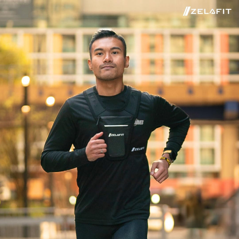 ZelaFit™ Running Vest for Women & Men Running Phone Holder – Perfect for Running Gear, Running Accessories, Running Essentials - Lightweight Chest Rig Phone Holder for Running (Black)