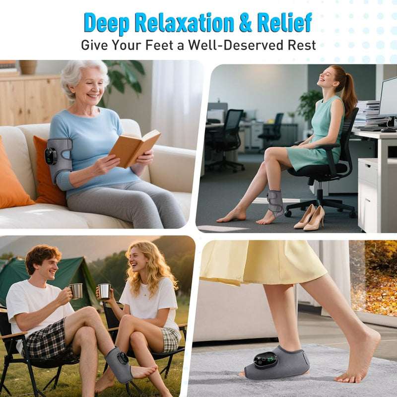 Ankle Massager,3-in-1 Wearable Hot & Vibration Massager for Feet, Ankles, and Arms | Reusable Heating Pad Brace for Home Recovery (Grey) Grey - BeesActive Australia