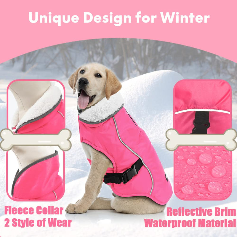 EMUST Dog Cold Weather Coats, Fleece Lining Small/Medium/Large Dog Jacket for Winter, Warm Waterproof Dog Winter Clothes for Large Dogs, Pink, XL X-Large - BeesActive Australia