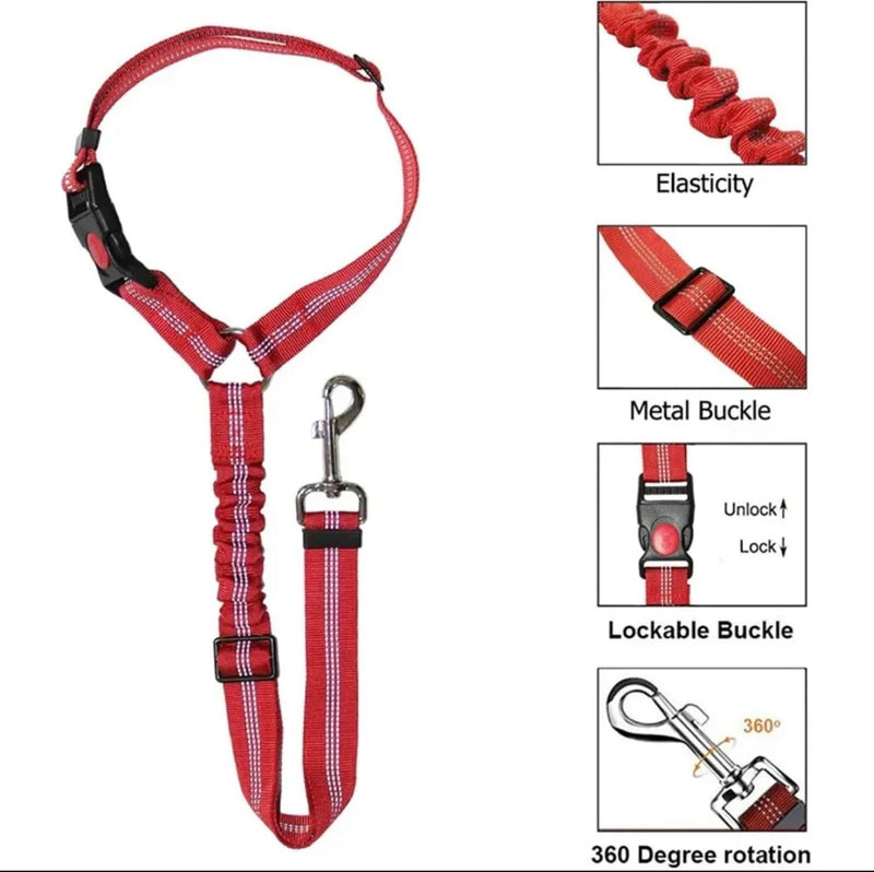 Reflective 2 in 1 Dog Cat Seat Belt Harness Leash and Headrest Collar Accessary for Vehicle, Pet Safety, Nylon, Heavy Duty and Elastic (Pink) Pink - BeesActive Australia