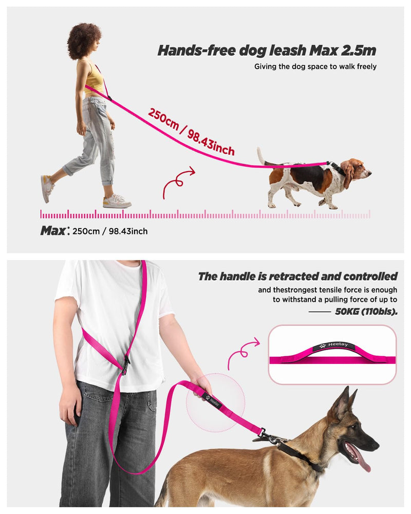 Hands Free Dog Leash, 8.2ft Multifunctional Crossbody Rope with Explosion-Proof Handle and Adjustable Training Hands Free Leash for Medium,Large Dogs Walking,Pink Rose Pink - BeesActive Australia
