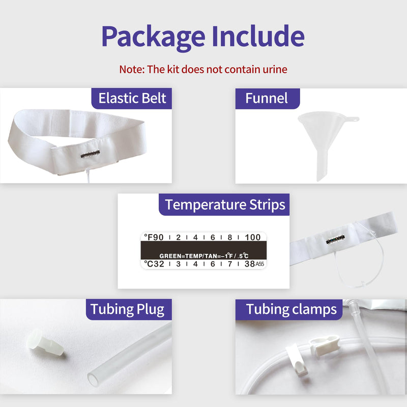 Urine Test Complete Kit – 2 to 4 oz Concealed Sample Bag with Adjustable Belt,Urine Test for Hospital & Infirmary with Thermometer Stickers and Silicone Funnel (Medium) Medium